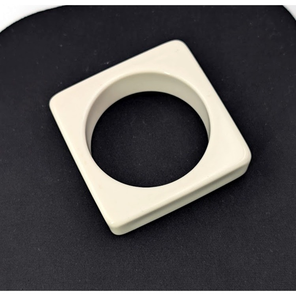 Vintage 80s Square‎ Bangle Bracelet Off White Chunky Geometric Statement